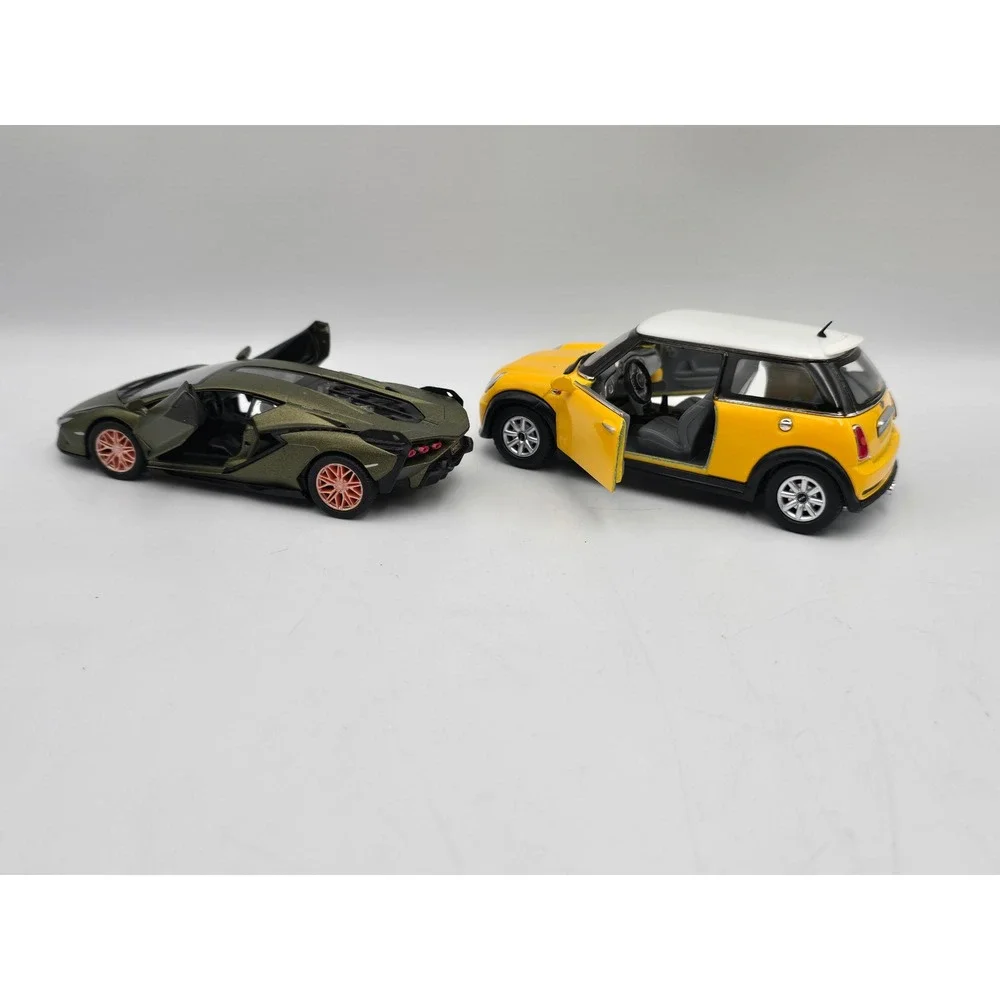 Kinsmart Diecast Cars Lamborghini‎ Sian & Mini Cooper S Yellow Green Excellent